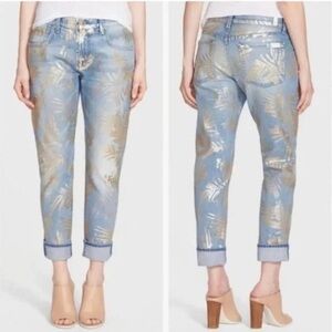 7 For All Mankind, Gold Leaf Palm Print, Women’s Cropped Jeans, Size 26